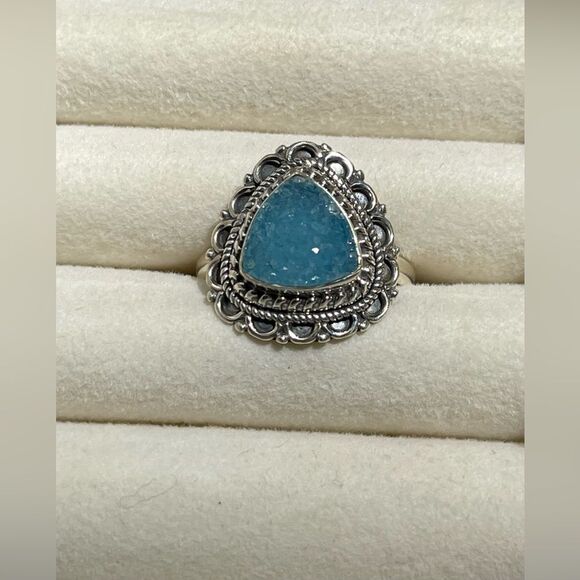 Sterling Silver Light Blue Druzy Ring - Picture 1 of 5